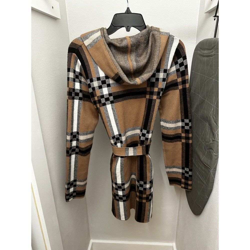 Christian Siriano New York Open Front Plaid Cardigan Hooded Coat - Womens Medium - Picture 3 of 5